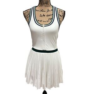 Varley White Tennis Dress with Dark Green Trim